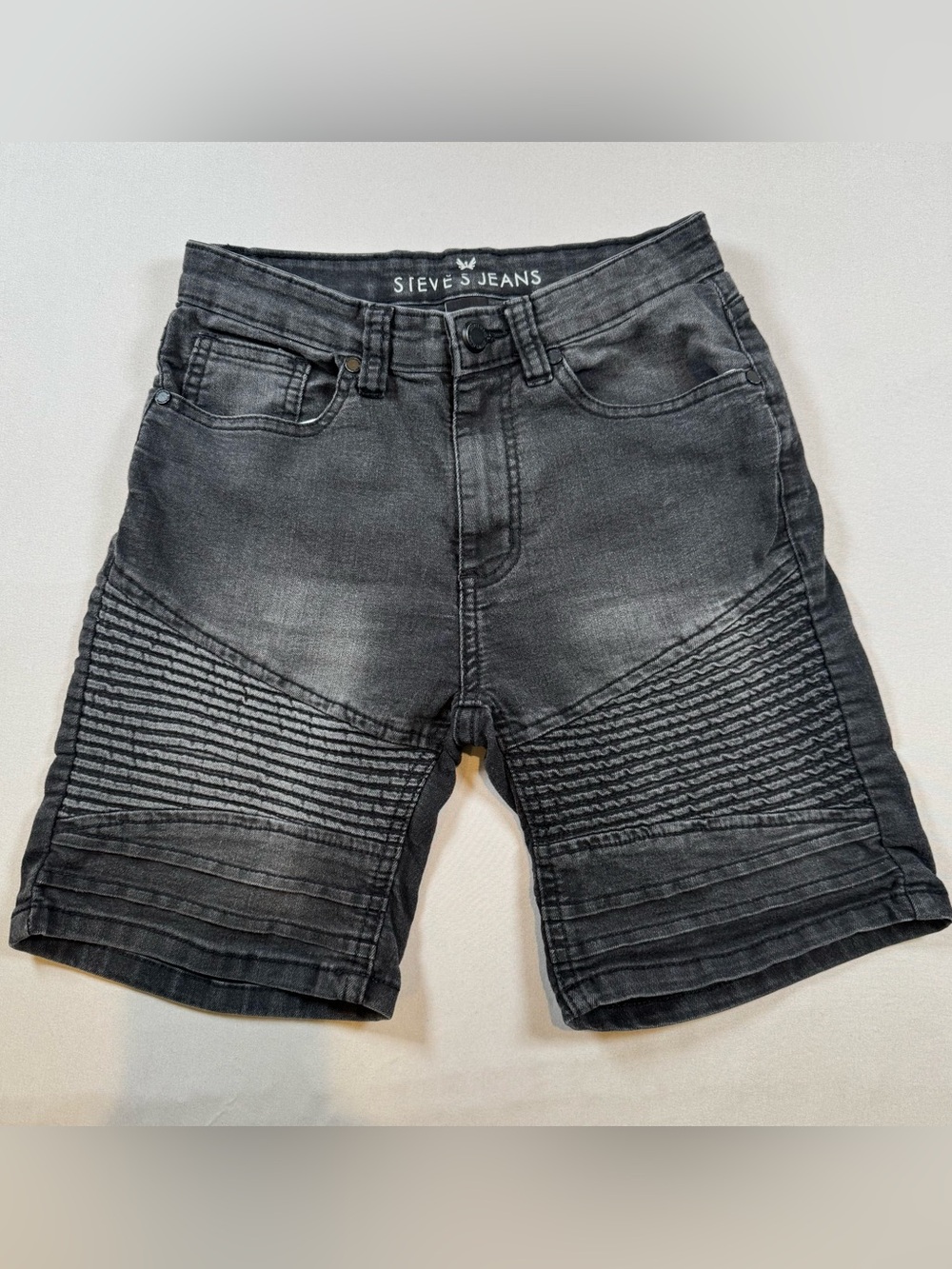 Steve’s Jeans Boys Black Stretch Denim Moto Biker Shorts - Size 8